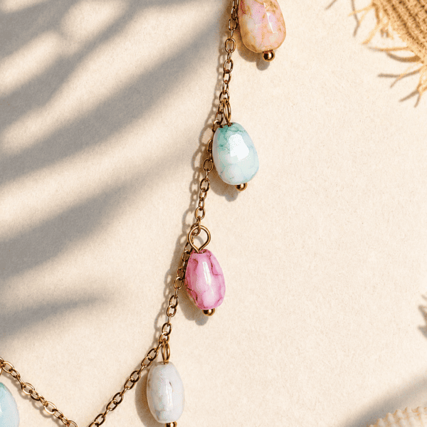 Collier perles acier inoxydable Léna avec perles effet marbré pastel - Lin’art Création